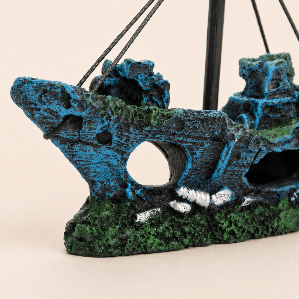 Shipwreck Sailboat Resin Ship Model – Sunken Vessel with Mast & Rigging - Ocean Relic Studio- Handcrafted Wooden Ship Model