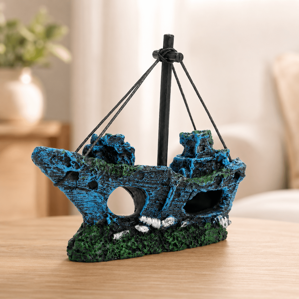 Shipwreck Sailboat Resin Ship Model – Sunken Vessel with Mast & Rigging - Ocean Relic Studio- Handcrafted Wooden Ship Model