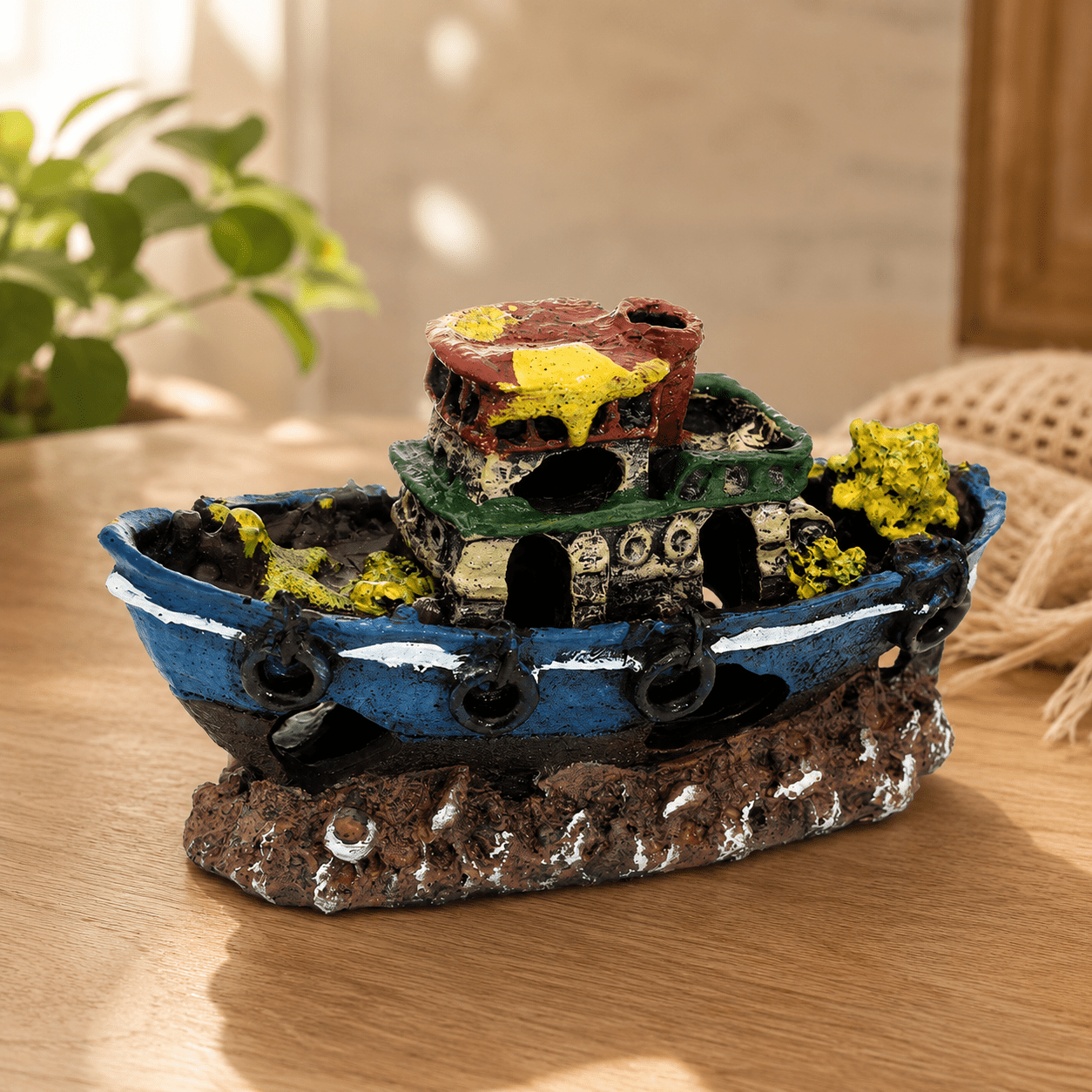 Shipwreck Steamboat Resin Ship Model – Colorful Sunken Vessel Aquarium Decor - Ocean Relic Studio- Handcrafted Wooden Ship Model