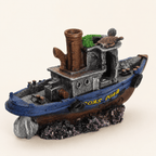 Shipwreck Tugboat Resin Ship Model – Sunken Vessel with Turtle & Chimney - Ocean Relic Studio- Handcrafted Wooden Ship Model