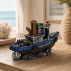 Shipwreck Tugboat Resin Ship Model – Sunken Vessel with Turtle & Chimney - Ocean Relic Studio- Handcrafted Wooden Ship Model