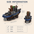 Shipwreck Tugboat Resin Ship Model – Sunken Vessel with Turtle & Chimney - Ocean Relic Studio- Handcrafted Wooden Ship Model