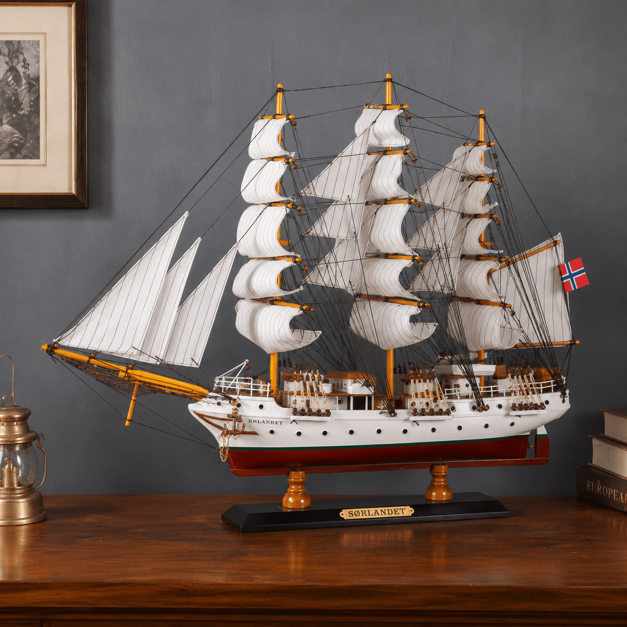 Sørlandet Wooden Ship Model – Deluxe 65 cm - Ocean Relic Studio- Handcrafted Wooden Ship Model