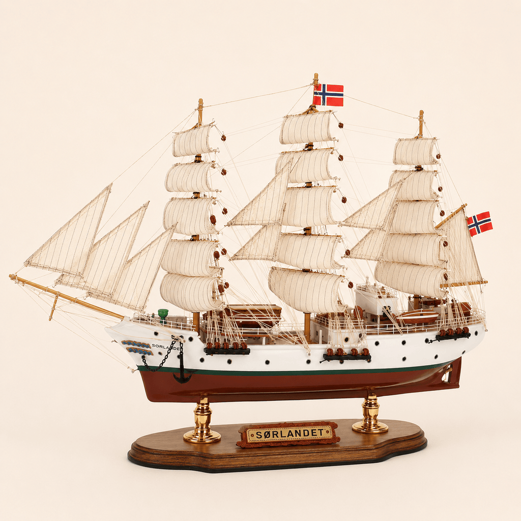 Sørlandet Wooden Ship Model – Premium 52 cm - Ocean Relic Studio- Handcrafted Wooden Ship Model