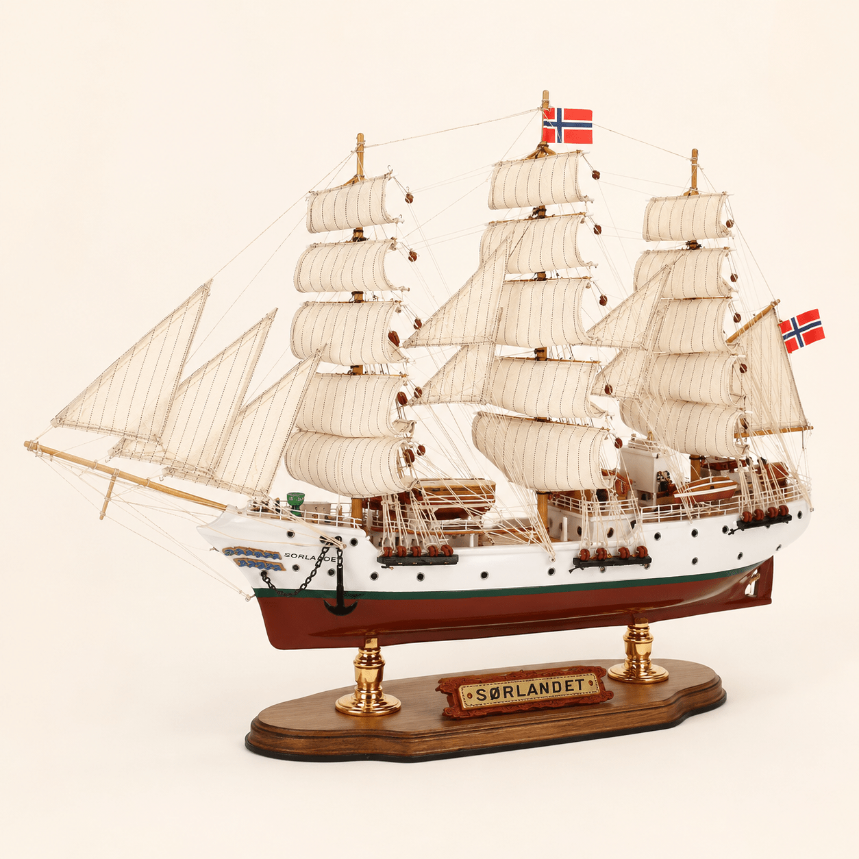 Sørlandet Wooden Ship Model – Premium 52 cm - Ocean Relic Studio- Handcrafted Wooden Ship Model