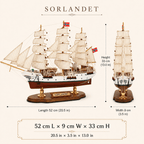 Sørlandet Wooden Ship Model – Premium 52 cm - Ocean Relic Studio- Handcrafted Wooden Ship Model
