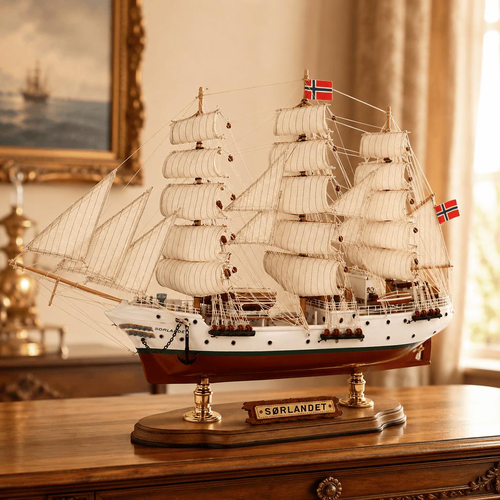 Sørlandet Wooden Ship Model – Premium 52 cm - Ocean Relic Studio- Handcrafted Wooden Ship Model