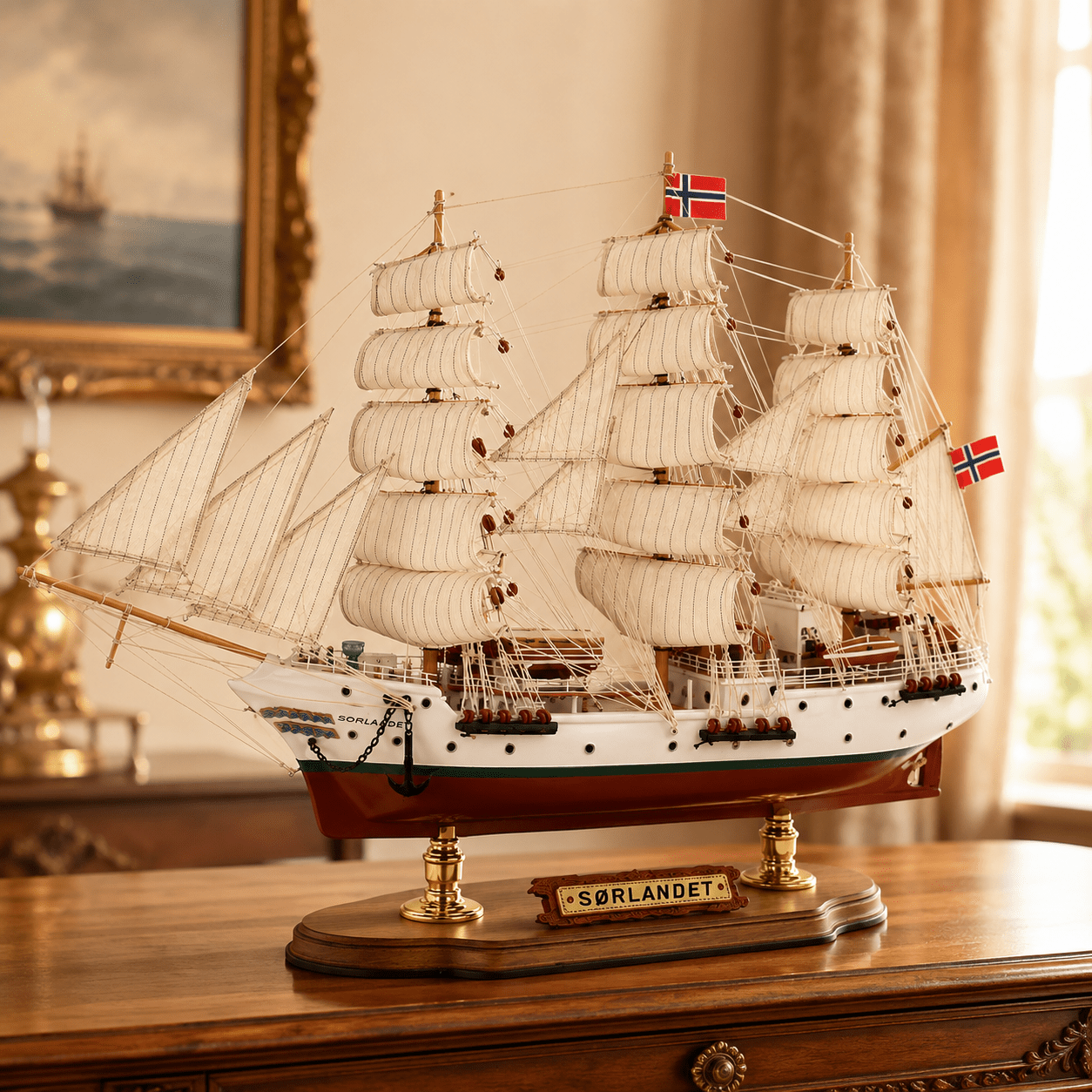 Sørlandet Wooden Ship Model – Premium 52 cm - Ocean Relic Studio- Handcrafted Wooden Ship Model
