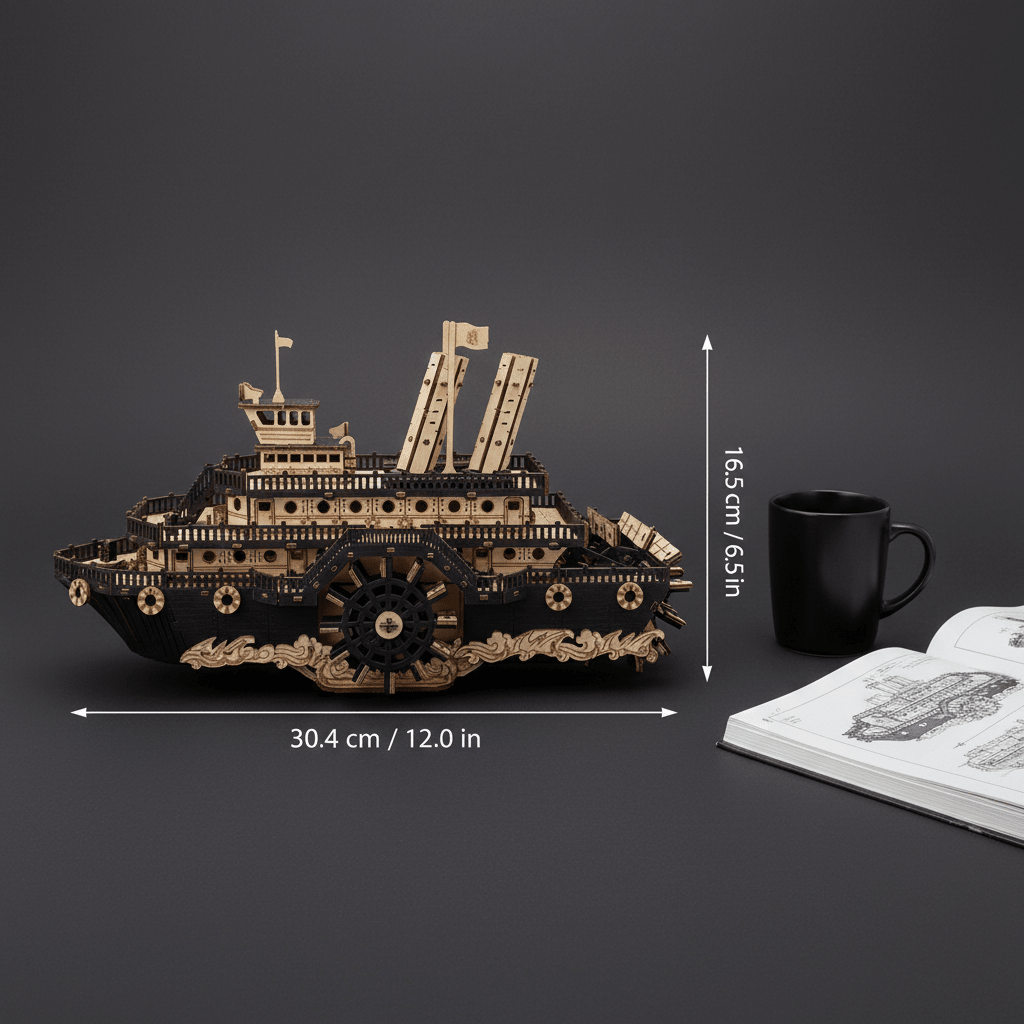 Kit modello nave a vapore a ruote — puzzle navale in legno da 319 pezzi - Ocean Relic Studio