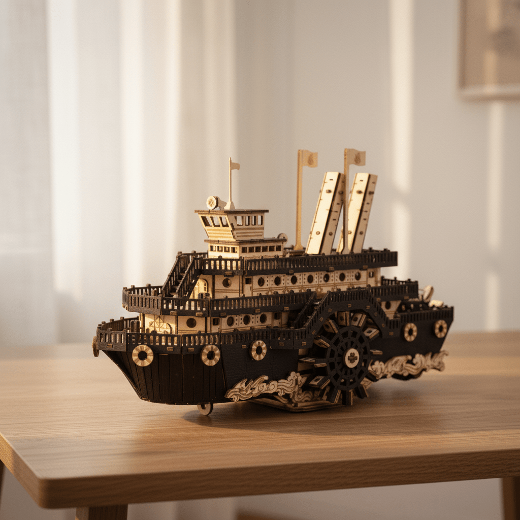 Steam Paddlewheel Wooden Ship Model Kit – 319-Piece 3D Puzzle - Ocean Relic Studio