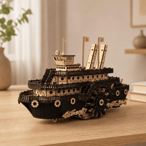 Steam Paddlewheel Wooden Ship Model Kit – 319-Piece 3D Puzzle - Ocean Relic Studio- Handcrafted Wooden Ship Model