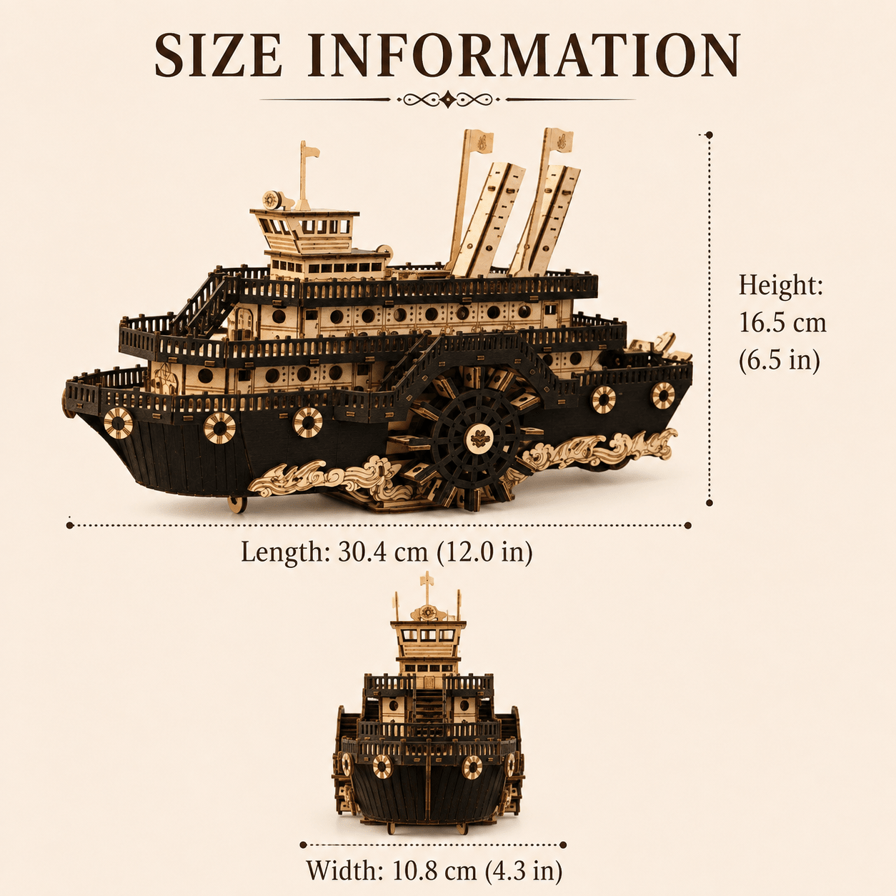 Steam Paddlewheel Wooden Ship Model Kit – 319-Piece 3D Puzzle - Ocean Relic Studio- Handcrafted Wooden Ship Model