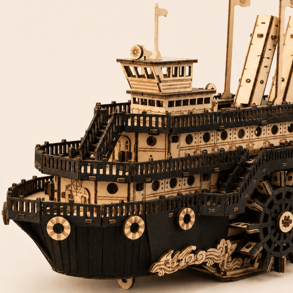 Steam Paddlewheel Wooden Ship Model Kit – 319-Piece 3D Puzzle - Ocean Relic Studio- Handcrafted Wooden Ship Model