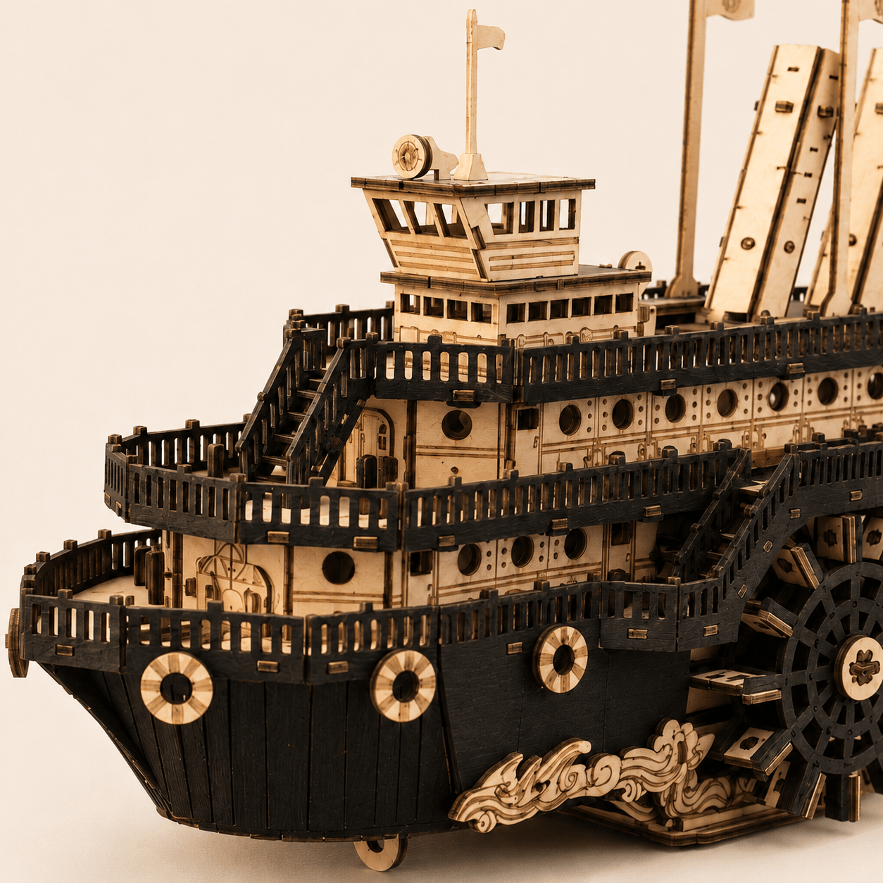 Steam Paddlewheel Wooden Ship Model Kit – 319-Piece 3D Puzzle - Ocean Relic Studio- Handcrafted Wooden Ship Model