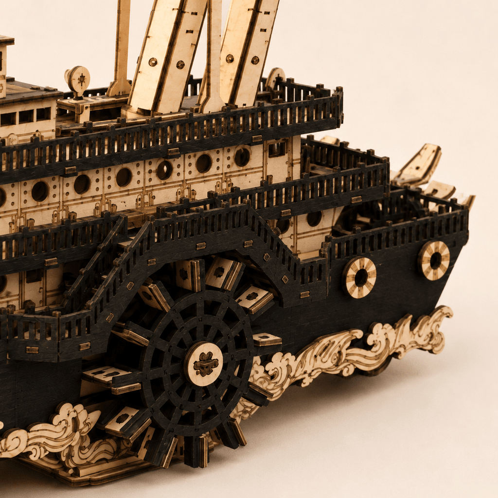 Steam Paddlewheel Wooden Ship Model Kit – 319-Piece 3D Puzzle - Ocean Relic Studio- Handcrafted Wooden Ship Model