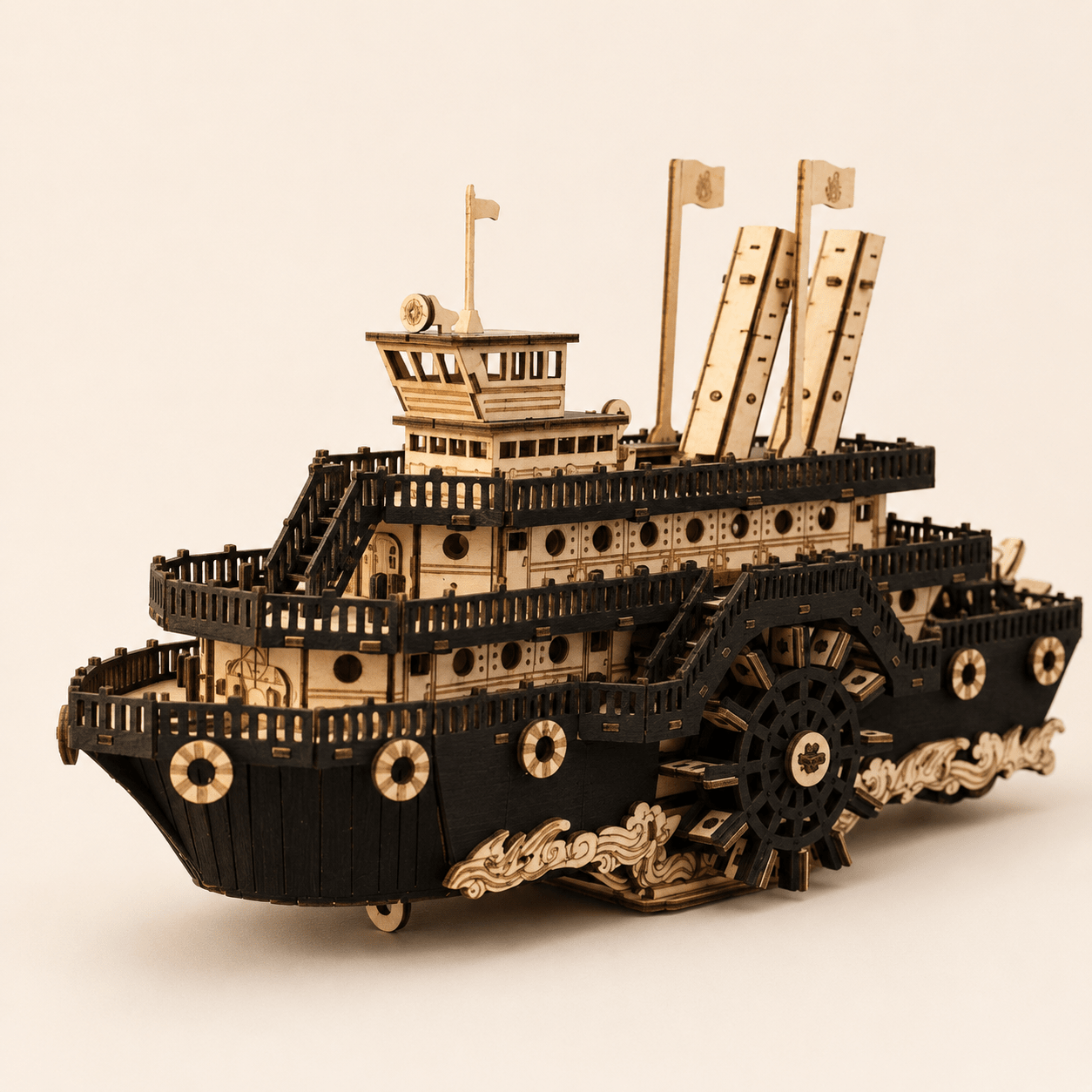 Steam Paddlewheel Wooden Ship Model Kit – 319-Piece 3D Puzzle - Ocean Relic Studio- Handcrafted Wooden Ship Model
