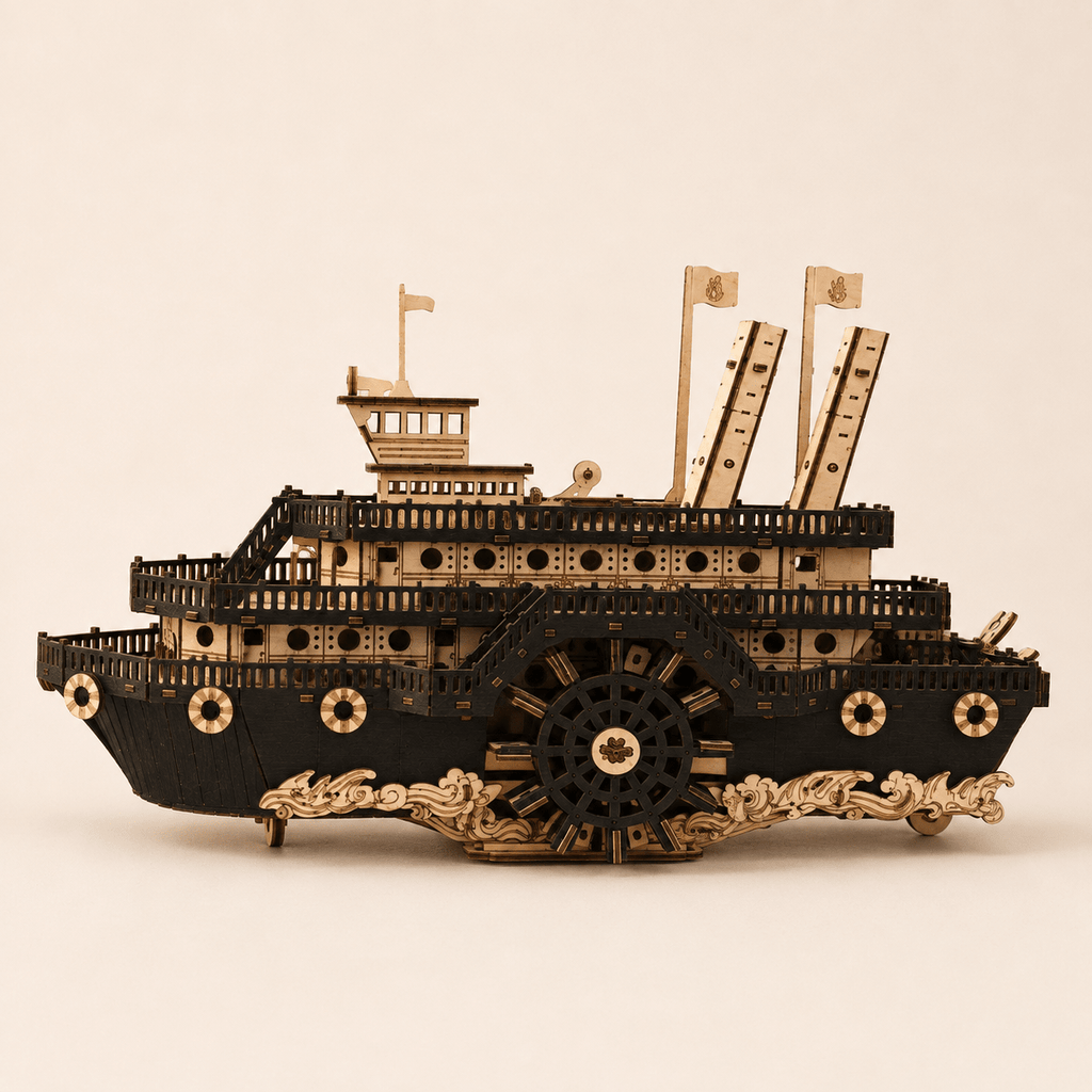 Steam Paddlewheel Wooden Ship Model Kit – 319-Piece 3D Puzzle - Ocean Relic Studio- Handcrafted Wooden Ship Model