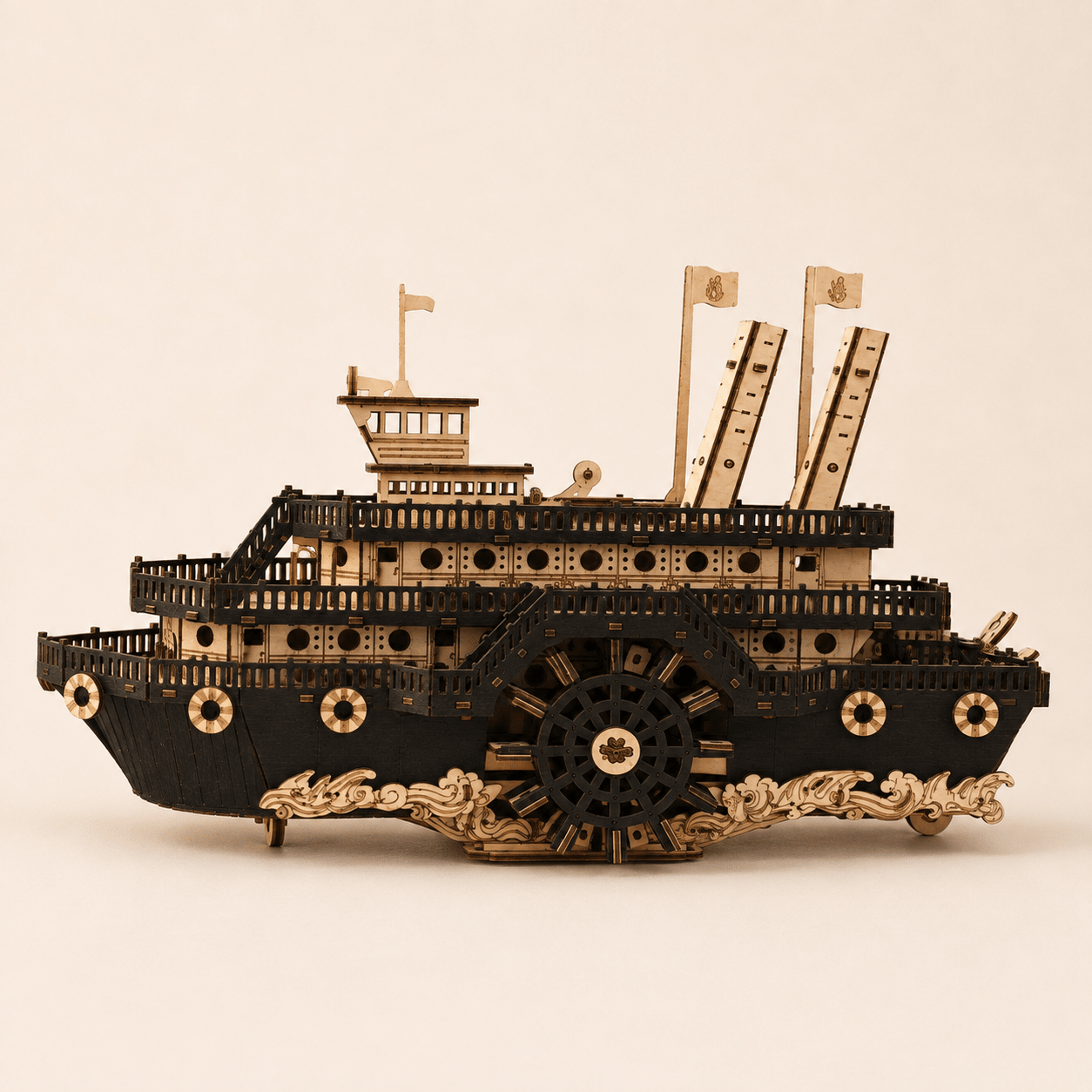 Steam Paddlewheel Wooden Ship Model Kit – 319-Piece 3D Puzzle - Ocean Relic Studio- Handcrafted Wooden Ship Model