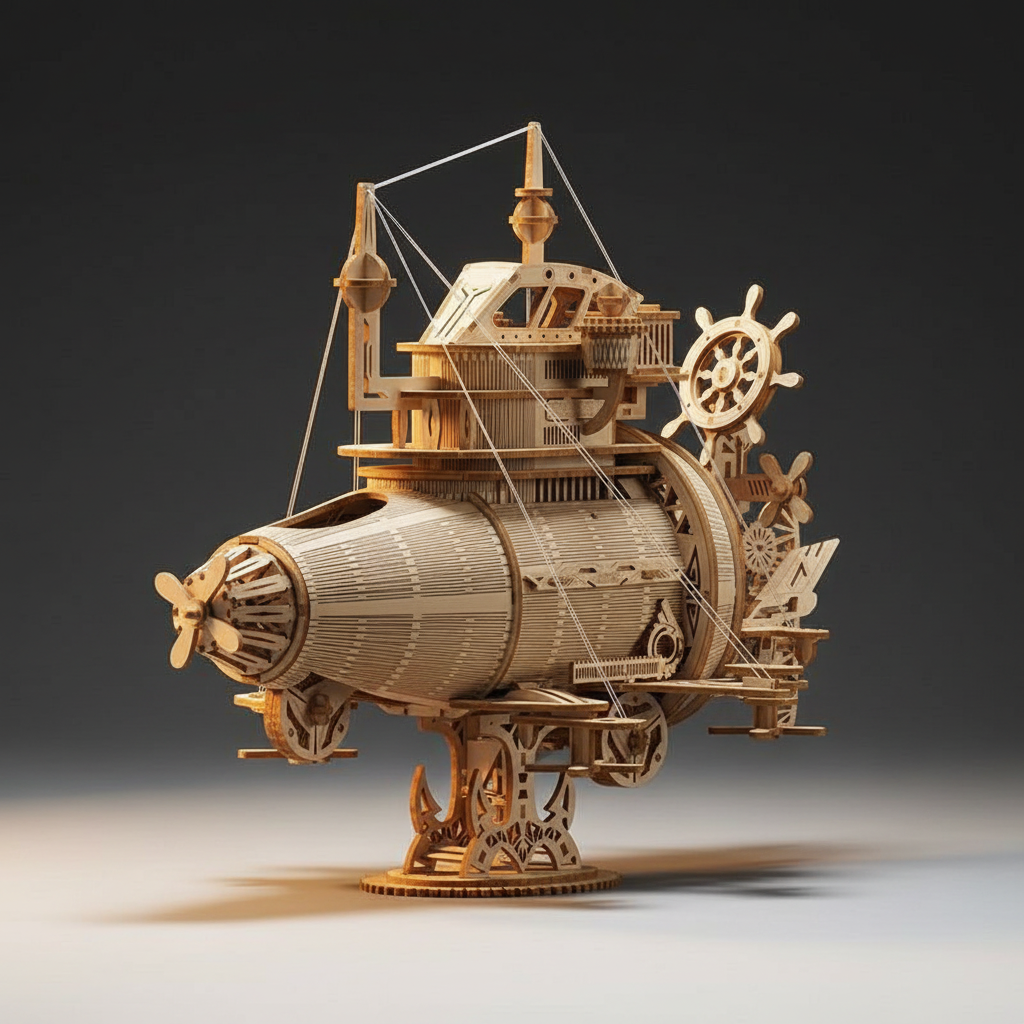 Steampunk Submarine Model Kit — 233-Piece Wooden 3D Puzzle