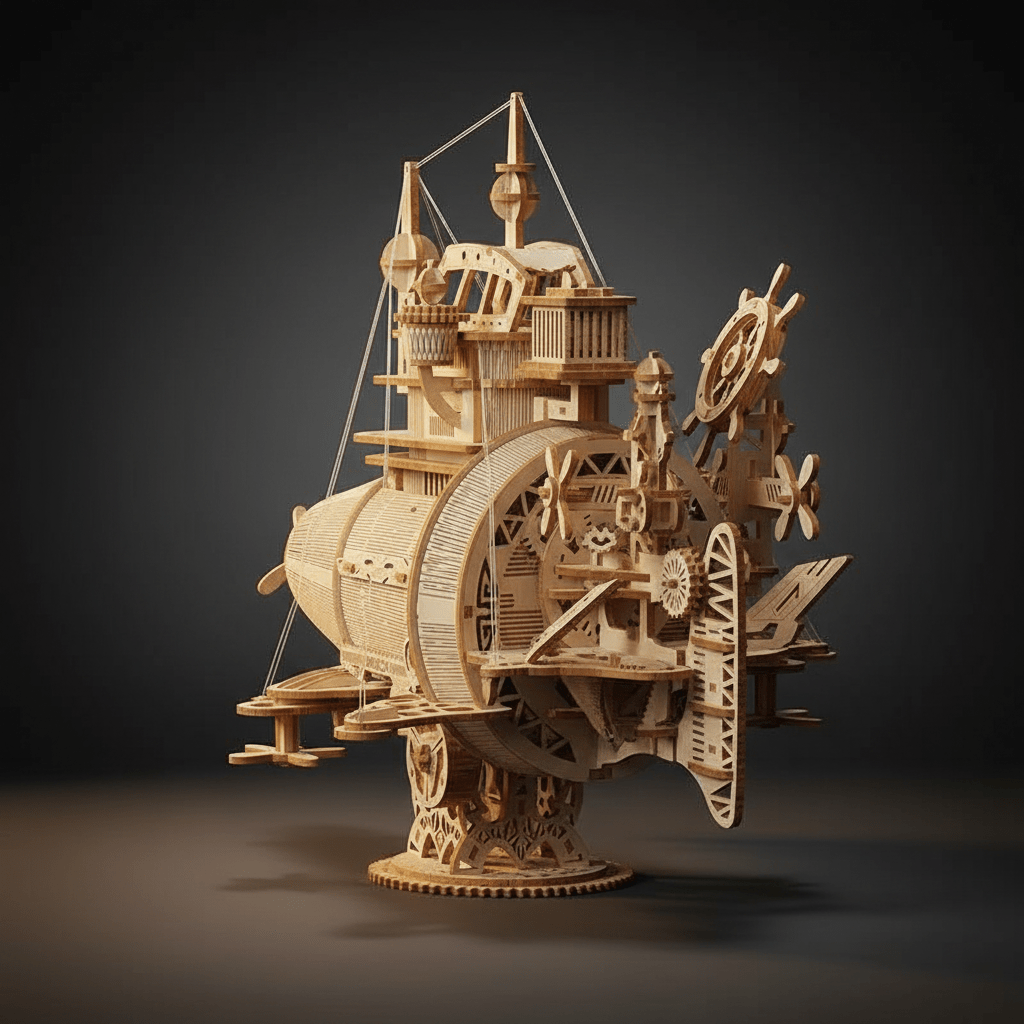 Kit modello sottomarino steampunk — puzzle 3D in legno da 233 pezzi - Ocean Relic Studio