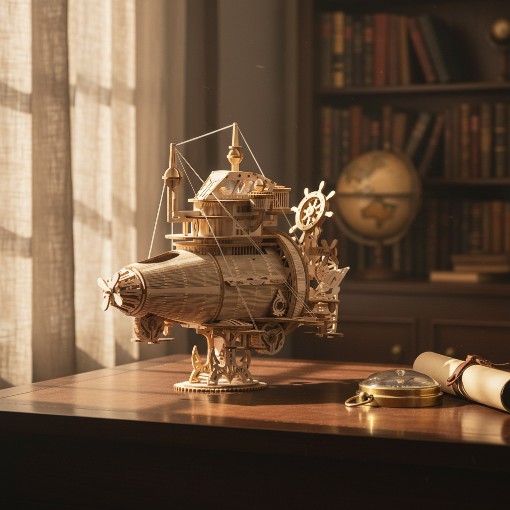 Steampunk Submarine Model Kit — 233-Piece Wooden 3D Puzzle