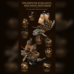 Steampunk-themed product with intricate details on a dark background