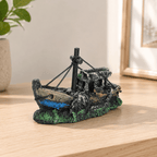 Sunken Fishing Boat Resin Ship Model – Weathered Wreck with Mast & Rigging - Ocean Relic Studio- Handcrafted Wooden Ship Model