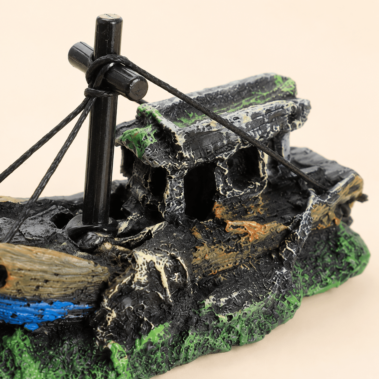 Sunken Fishing Boat Resin Ship Model – Weathered Wreck with Mast & Rigging - Ocean Relic Studio- Handcrafted Wooden Ship Model