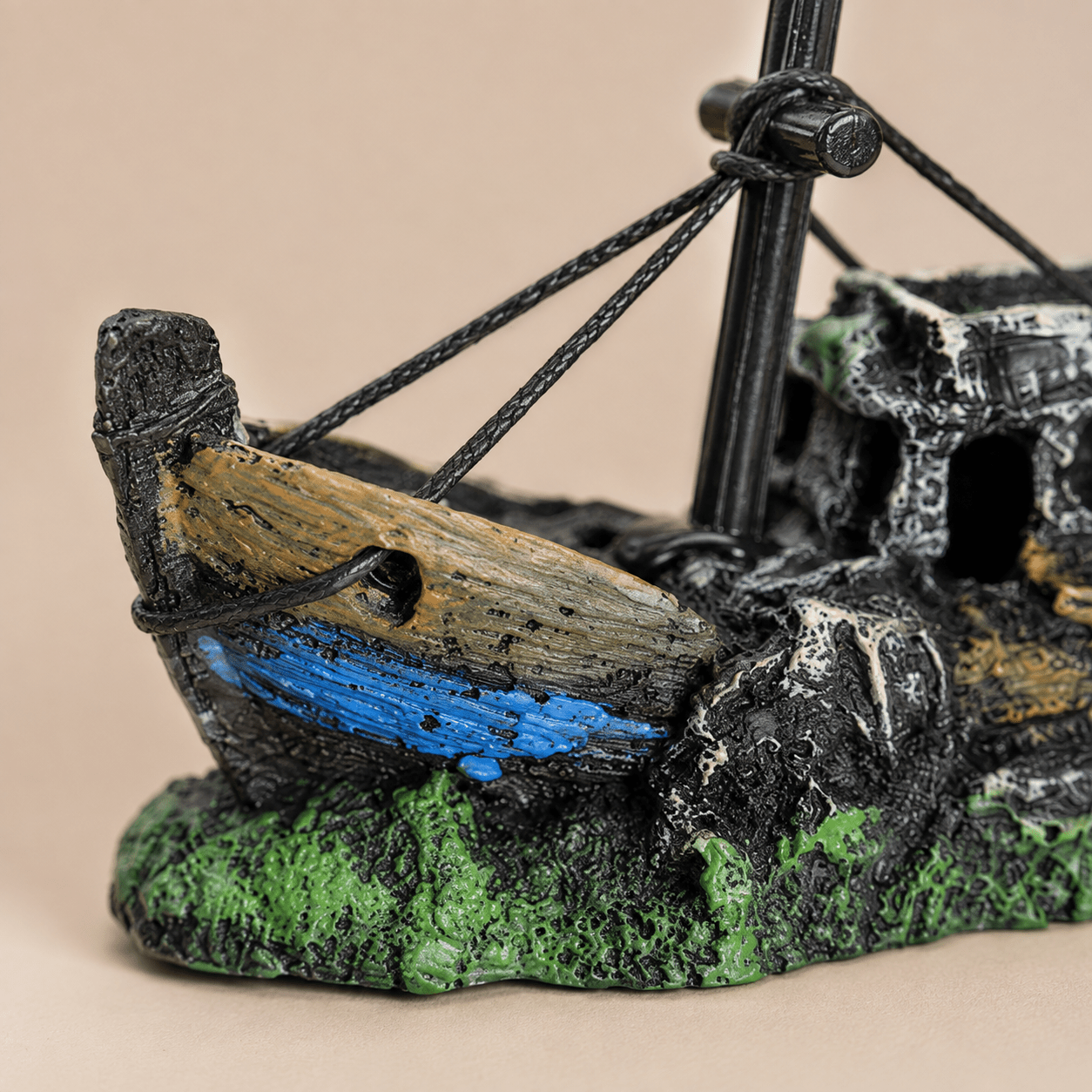 Sunken Fishing Boat Resin Ship Model – Weathered Wreck with Mast & Rigging - Ocean Relic Studio- Handcrafted Wooden Ship Model