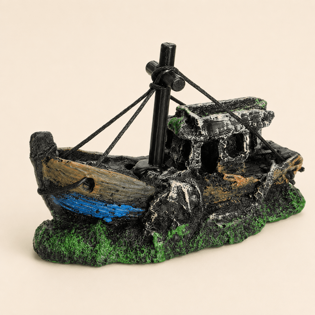 Sunken Fishing Boat Resin Ship Model – Weathered Wreck with Mast & Rigging - Ocean Relic Studio- Handcrafted Wooden Ship Model