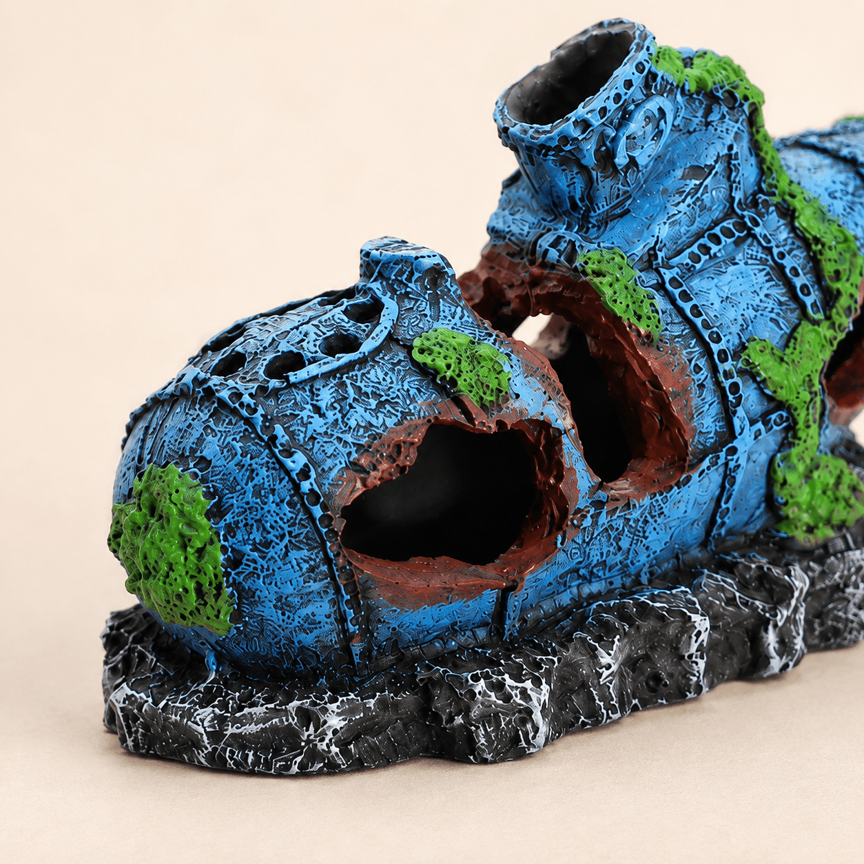 Sunken Submarine Resin Ship Model – Blue Wreck with Moss & Rock Base - Ocean Relic Studio- Handcrafted Wooden Ship Model