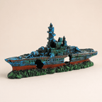 Sunken Warship Resin Ship Model – Blue Battleship Wreck Aquarium Decor - Ocean Relic Studio- Handcrafted Wooden Ship Model