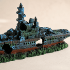 Sunken Warship Resin Ship Model – Blue Battleship Wreck Aquarium Decor - Ocean Relic Studio- Handcrafted Wooden Ship Model