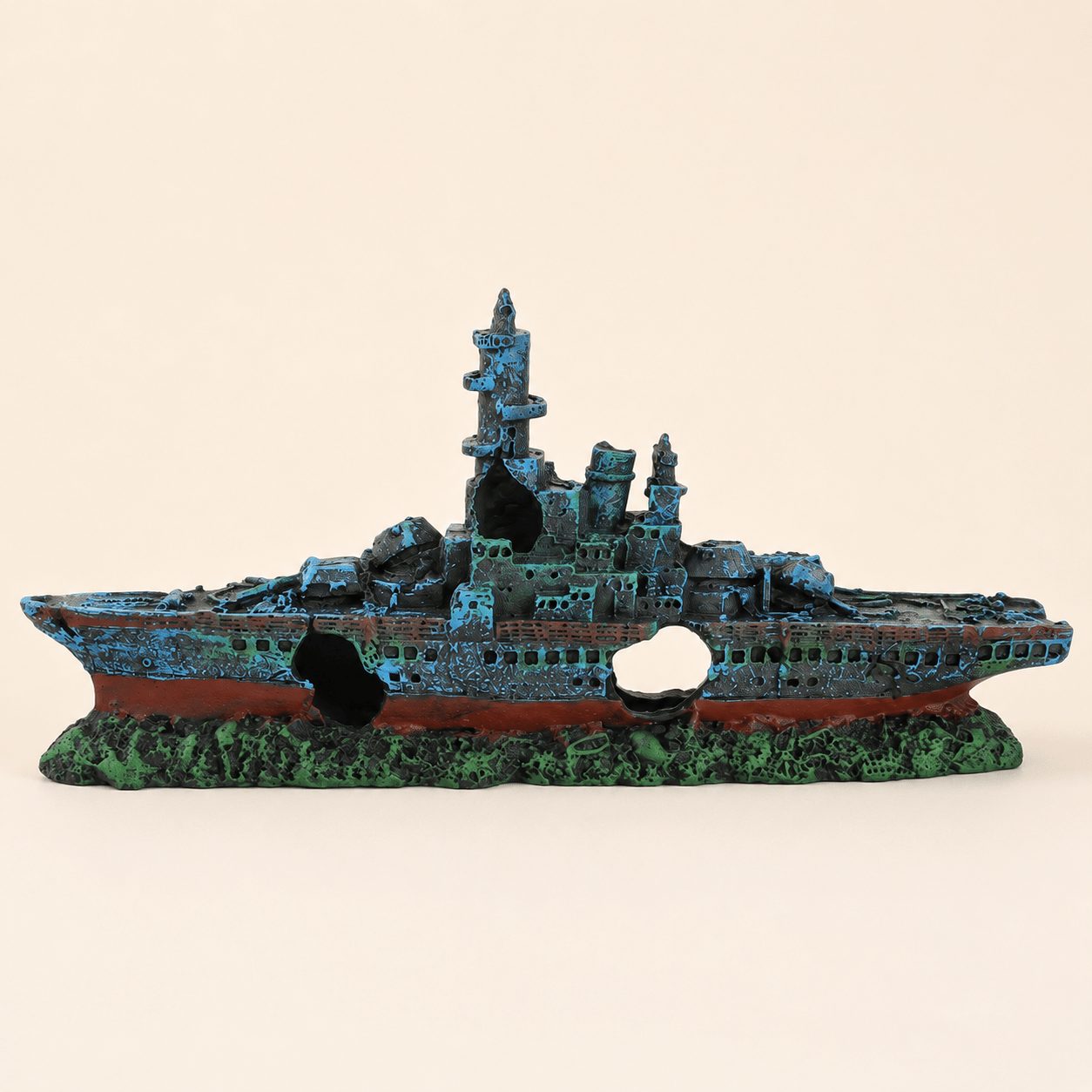 Sunken Warship Resin Ship Model – Blue Battleship Wreck Aquarium Decor - Ocean Relic Studio- Handcrafted Wooden Ship Model