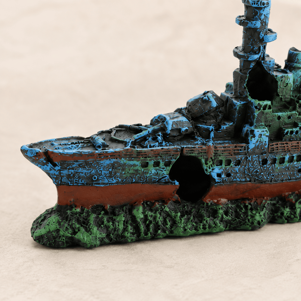 Sunken Warship Resin Ship Model – Blue Battleship Wreck Aquarium Decor - Ocean Relic Studio- Handcrafted Wooden Ship Model