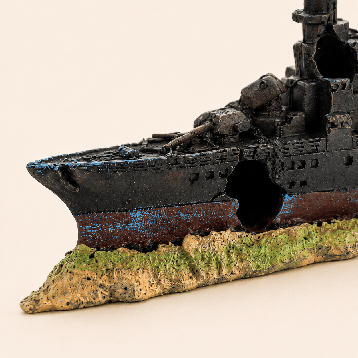 Sunken Warship Resin Ship Model – Grey Battleship Wreck Aquarium Decor - Ocean Relic Studio- Handcrafted Wooden Ship Model