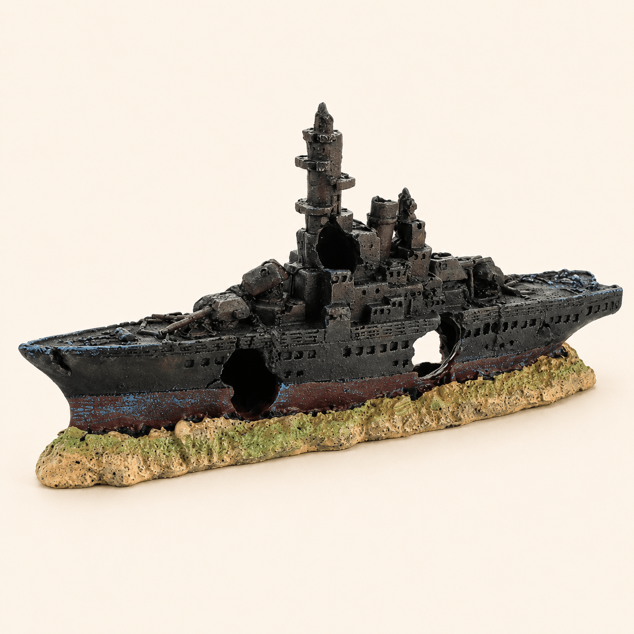Sunken Warship Resin Ship Model – Grey Battleship Wreck Aquarium Decor - Ocean Relic Studio- Handcrafted Wooden Ship Model