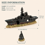 Sunken Warship Resin Ship Model – Grey Battleship Wreck Aquarium Decor - Ocean Relic Studio- Handcrafted Wooden Ship Model