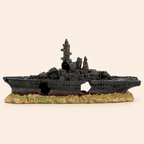 Sunken Warship Resin Ship Model – Grey Battleship Wreck Aquarium Decor - Ocean Relic Studio- Handcrafted Wooden Ship Model