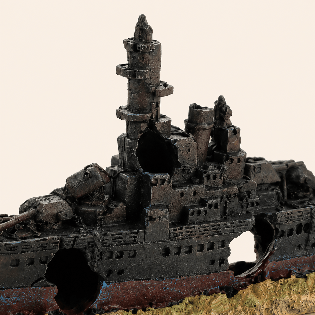 Sunken Warship Resin Ship Model – Grey Battleship Wreck Aquarium Decor - Ocean Relic Studio- Handcrafted Wooden Ship Model