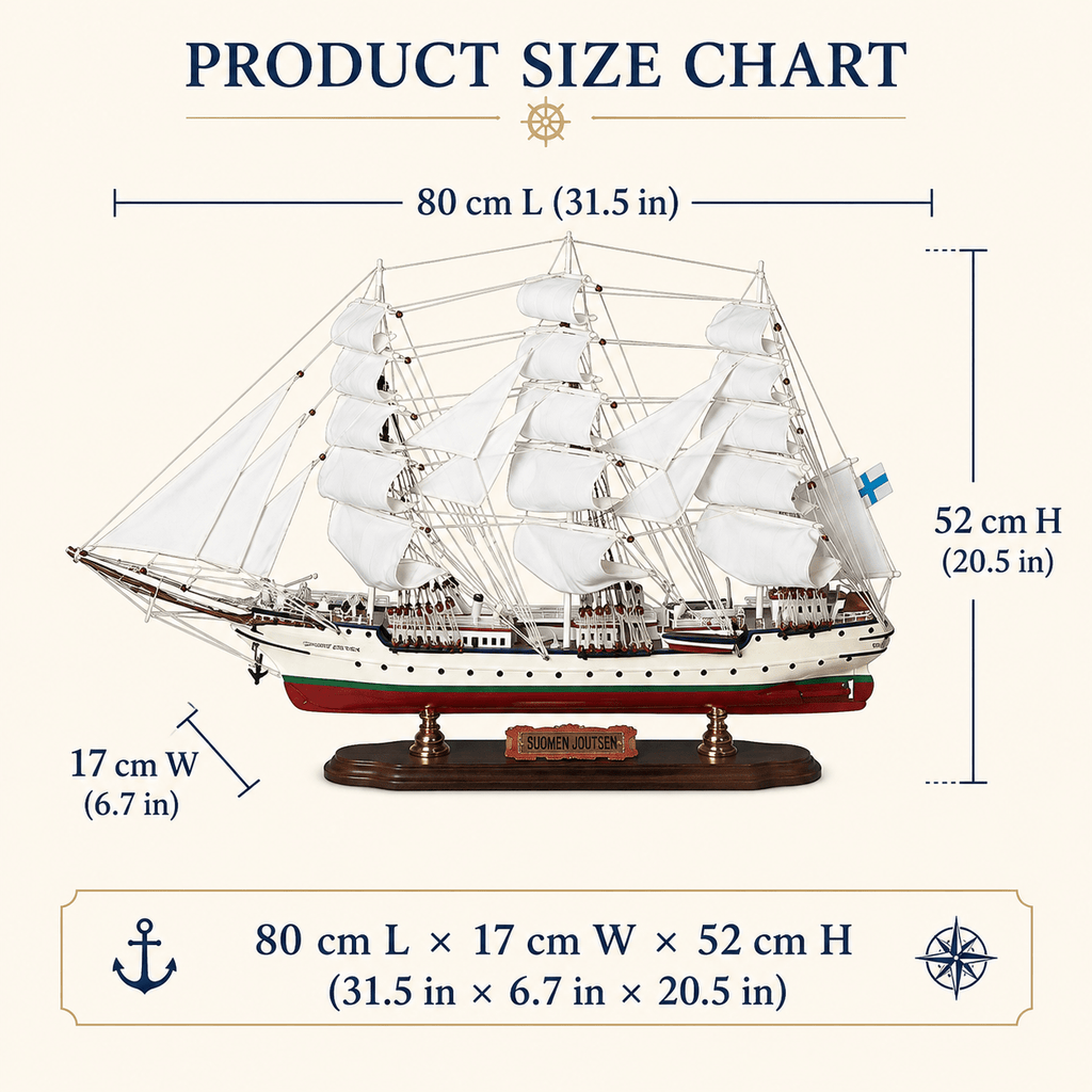 Suomen Joutsen Wooden Ship Model – Deluxe 80 cm - Ocean Relic Studio- Handcrafted Wooden Ship Model