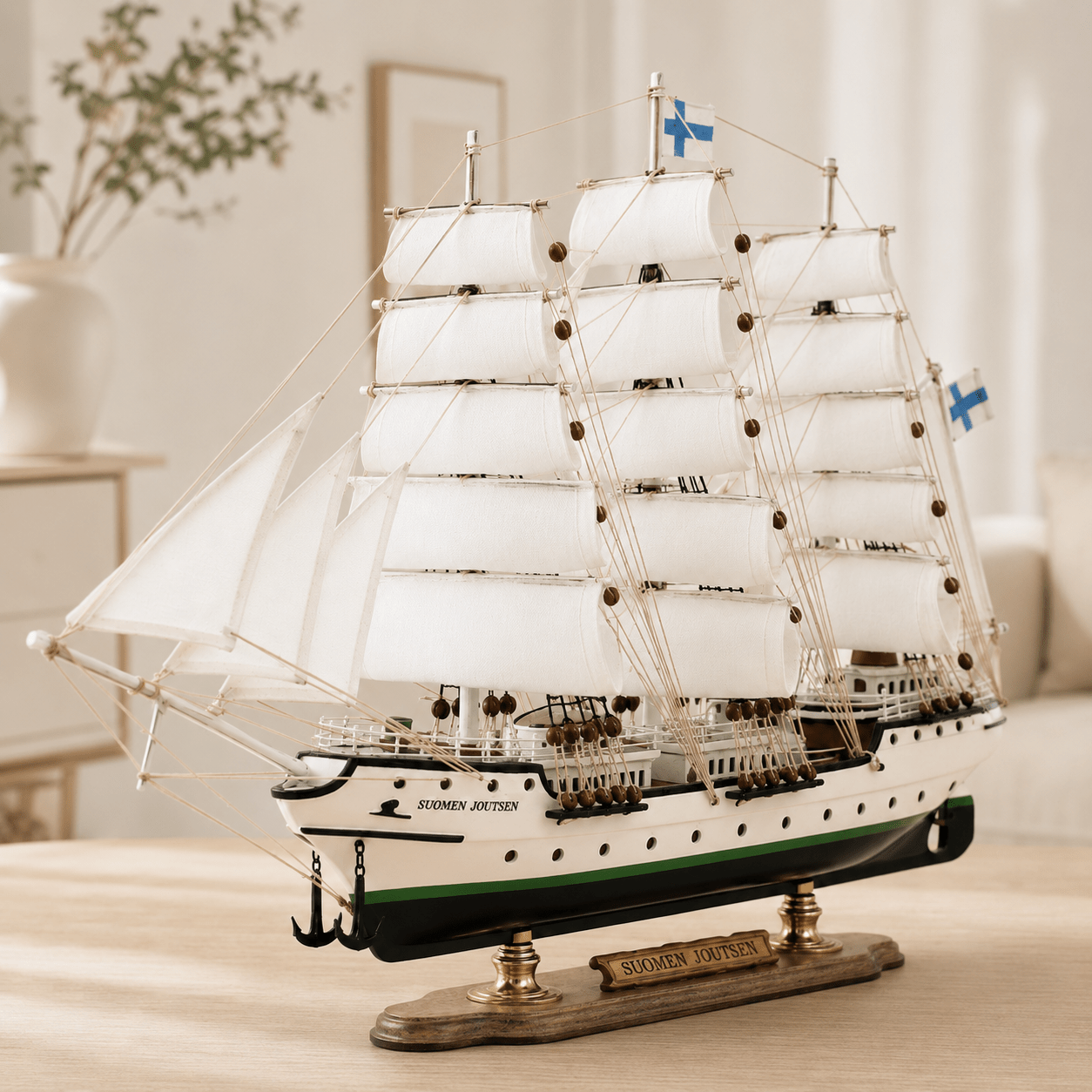 Suomen Joutsen Wooden Ship Model – Premium 52 cm - Ocean Relic Studio- Handcrafted Wooden Ship Model