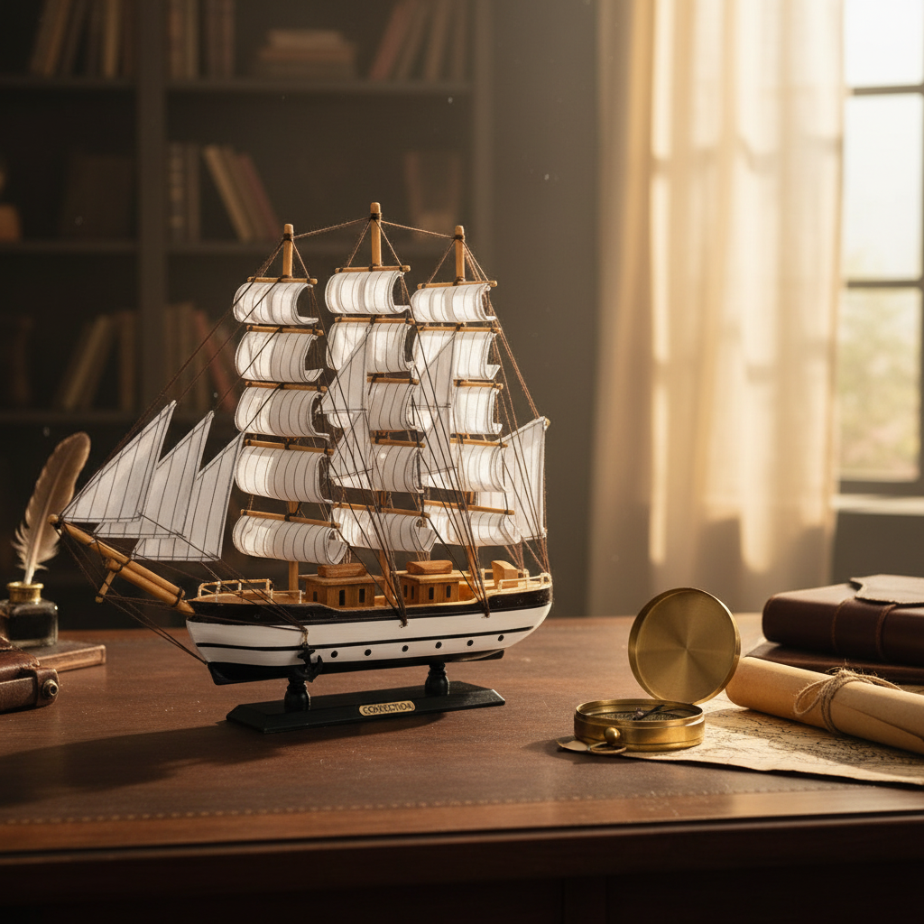 Handgefertigtes Dreimast-Segelschiff-Modell – „Confection“ Maritime Holzdekoration