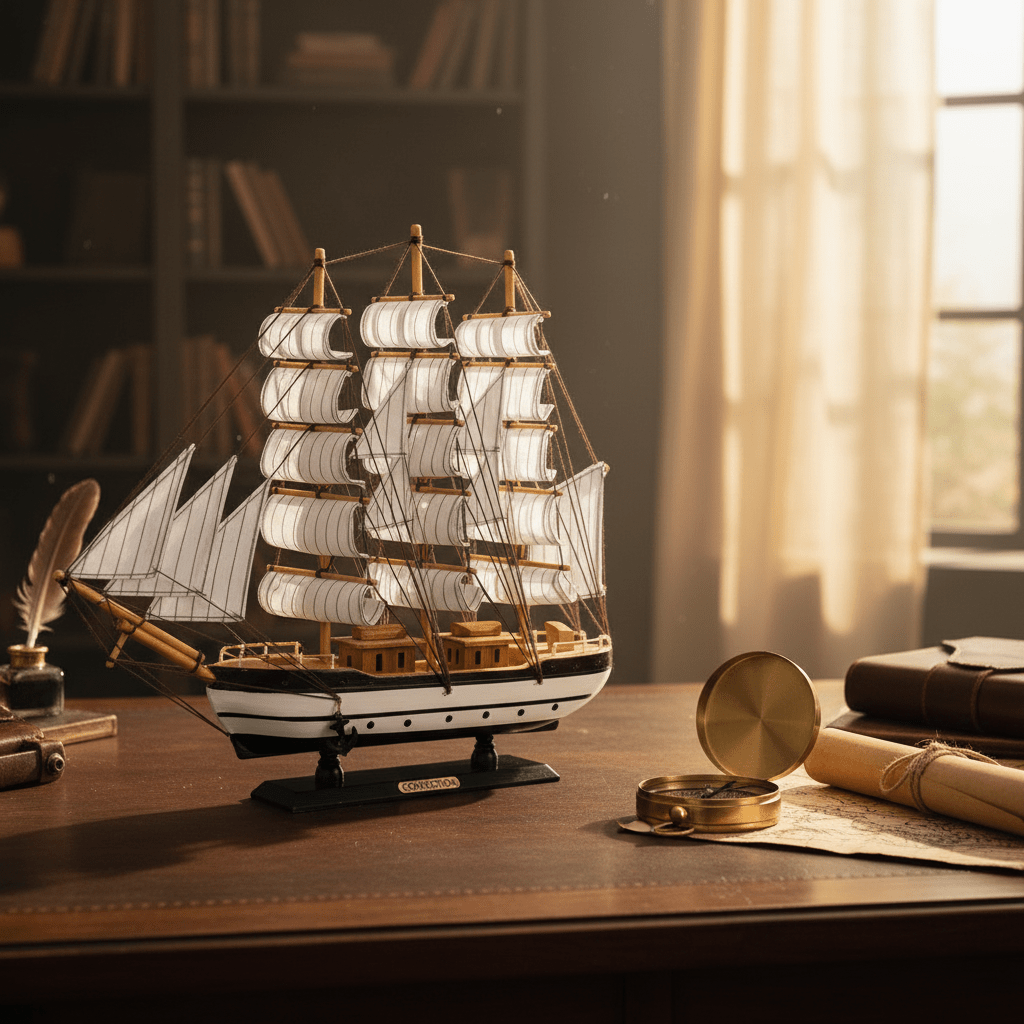 Modello di veliero a tre alberi — nave a vela in legno con sartiame completo - Ocean Relic Studio