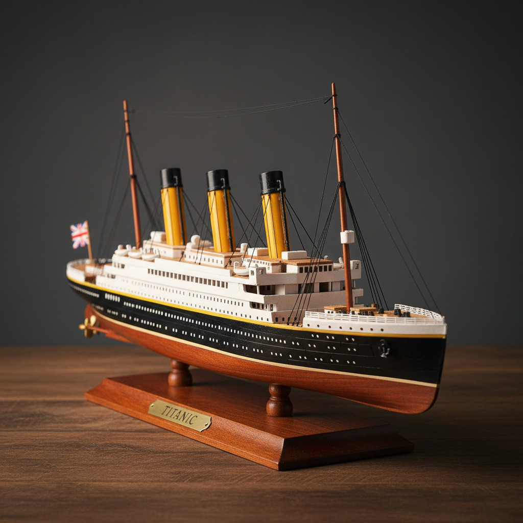 RMS Titanic Ship Model — Wooden Ocean Liner Replica with Display Base