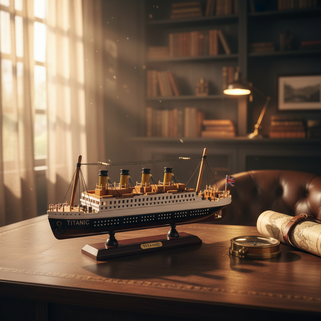 RMS Titanic Ship Model — Wooden Ocean Liner Replica with Display Base