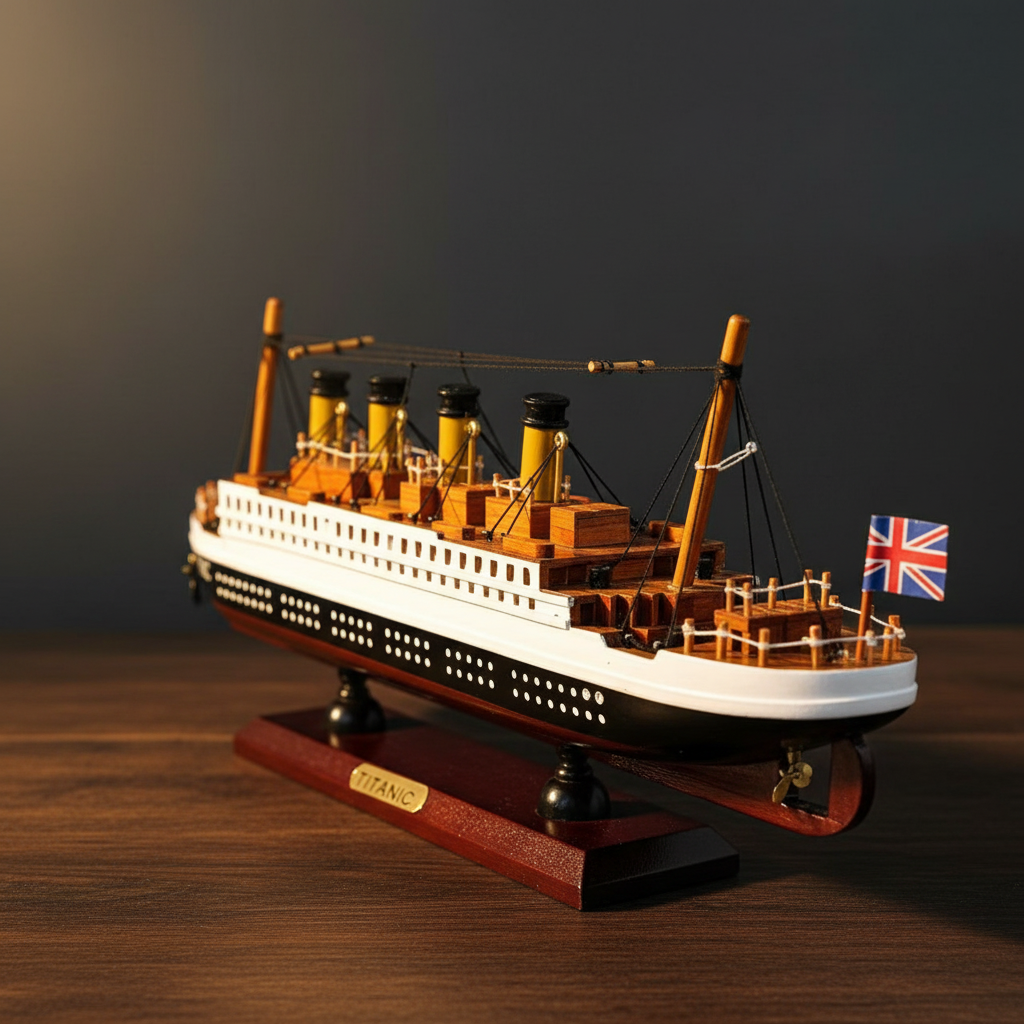 RMS Titanic Ship Model — Wooden Ocean Liner Replica with Display Base