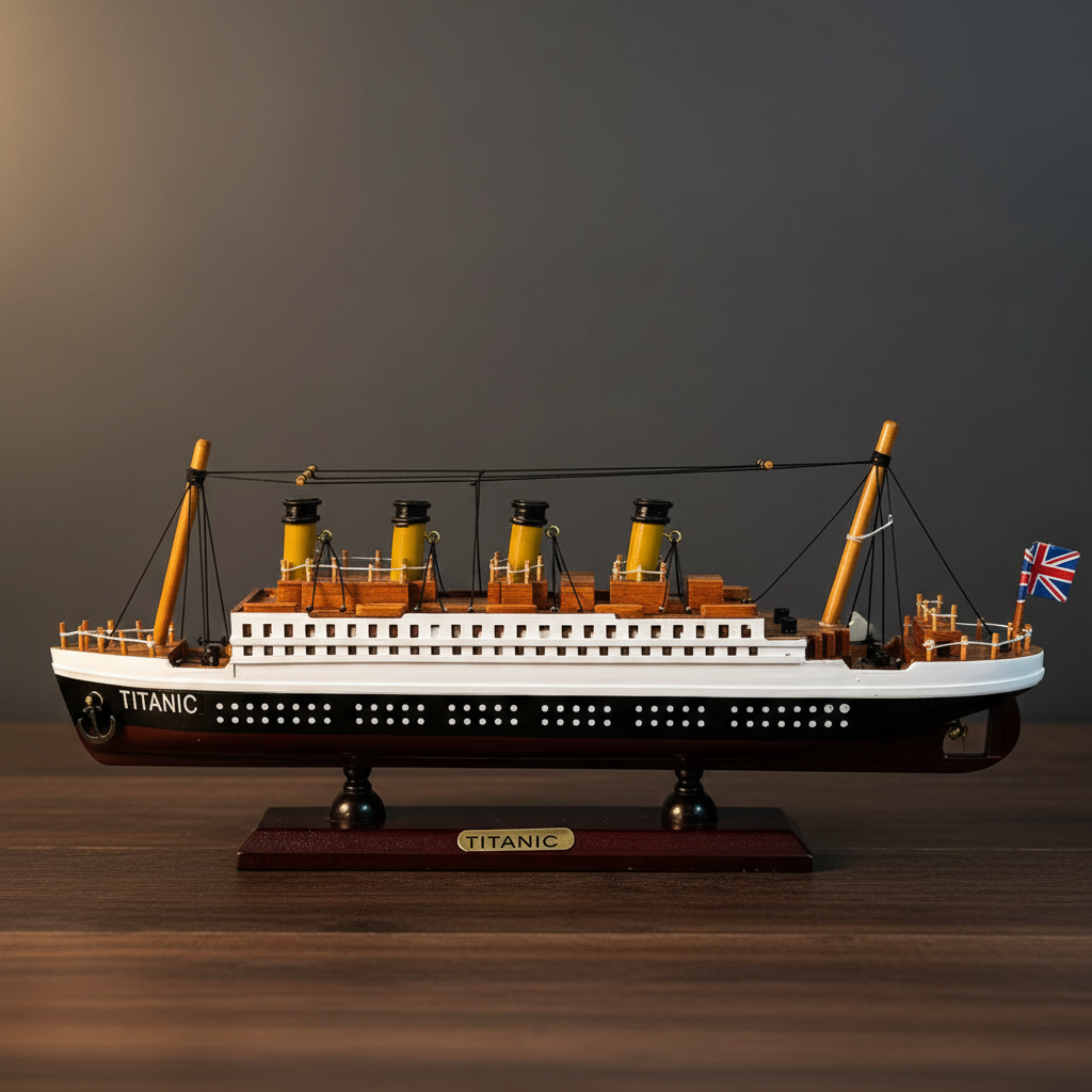 RMS Titanic Ship Model — Wooden Ocean Liner Replica with Display Base
