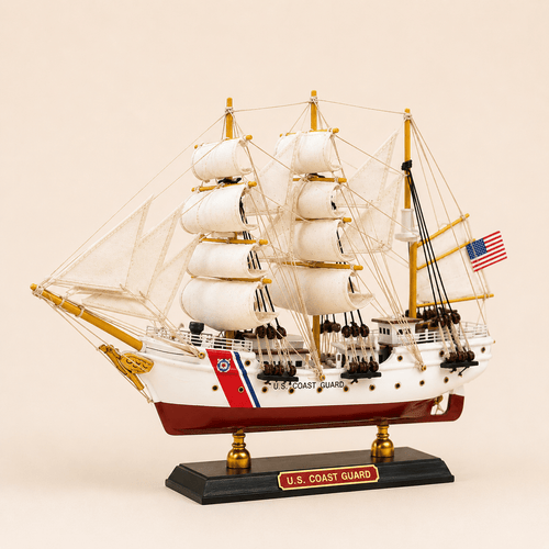 U.S. Coast Guard Wooden Ship Model – Classic 33 cm - Ocean Relic Studio- Handcrafted Wooden Ship Model