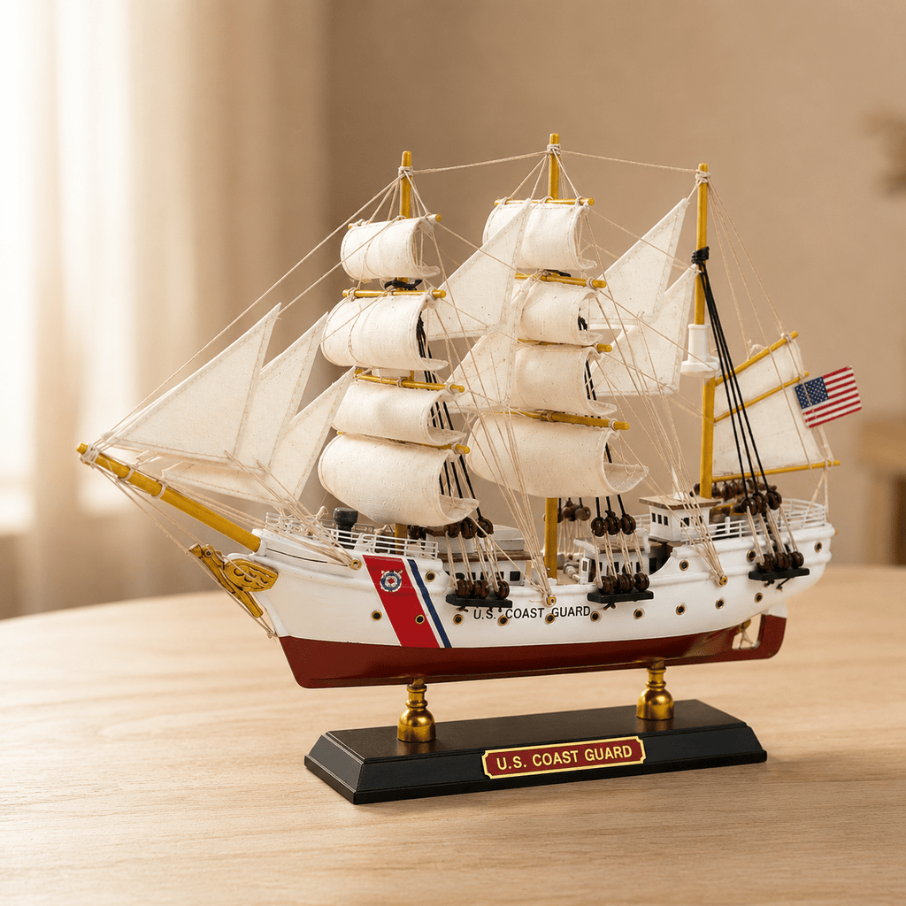 U.S. Coast Guard Wooden Ship Model – Classic 33 cm - Ocean Relic Studio- Handcrafted Wooden Ship Model